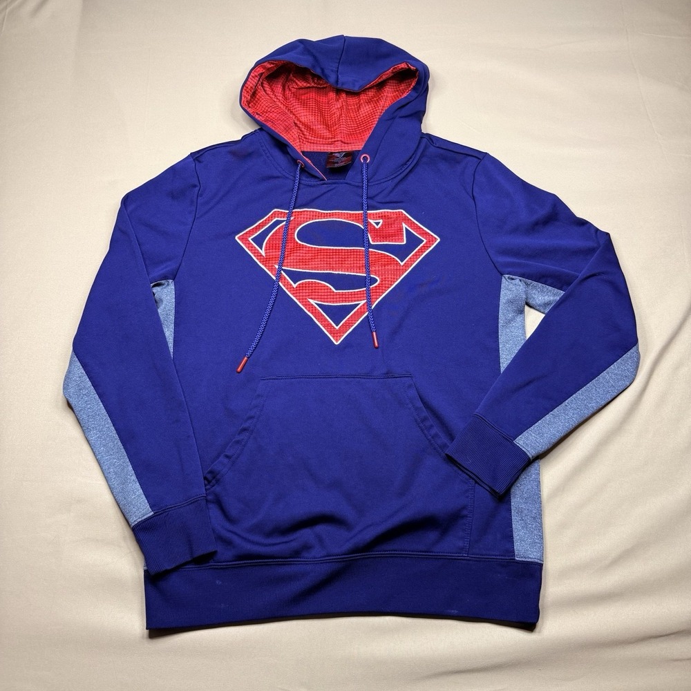 DC Comics Superman Logo Navy Blue Hoodie Sweatshirt Size M 100% Polyester